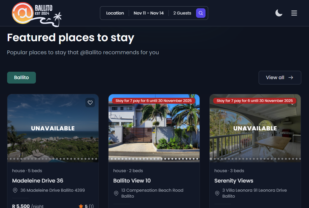 @Ballito holiday accommodation booking platform