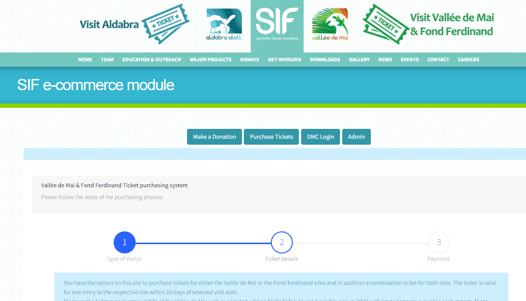Seychelles Islands Foundation ticketing system